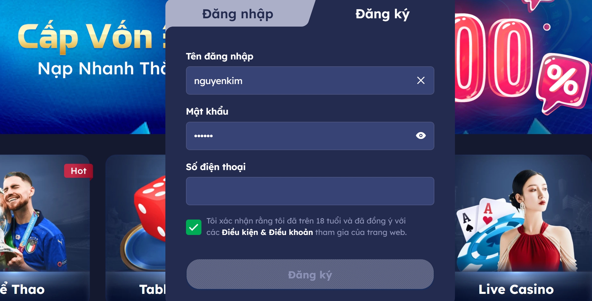 Truy cập trang Ho88 sau đó click vào biểu tượng đăng ký
